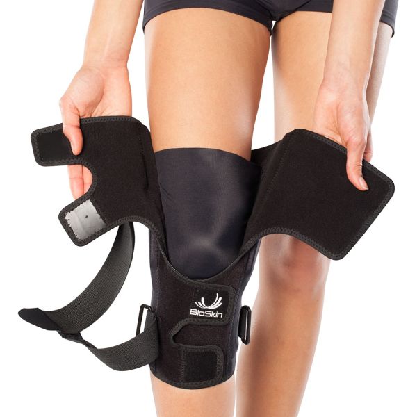 Compression hinged knee brace wraparound